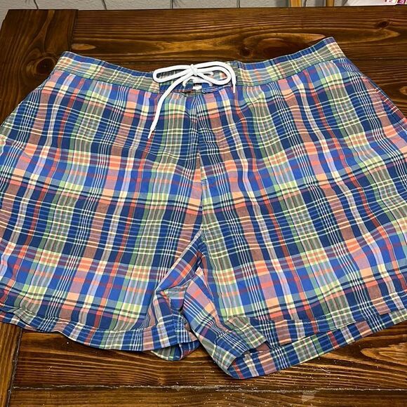 Brooks Brothers 346 Mens Madras Plaid Swim Trunks w/liner - Picture 1 of 7